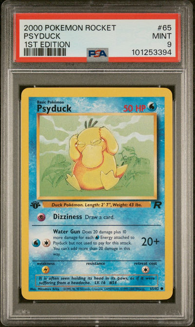 2000 Pokemon Rocket 65 Psyduck 1st Edition — PSA 9, cert 101253394