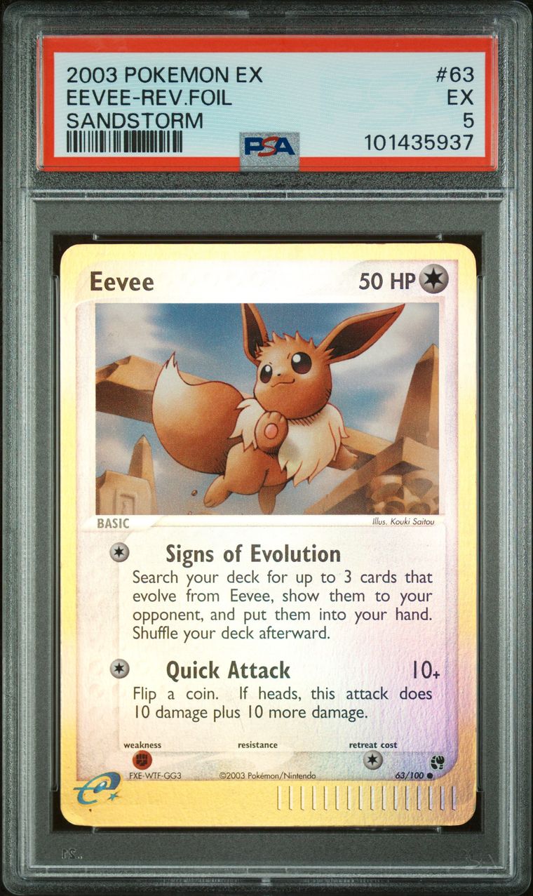 2003 Pokemon Ex Sandstorm 63 Eevee-Reverse Foil — PSA 5, cert 101435937