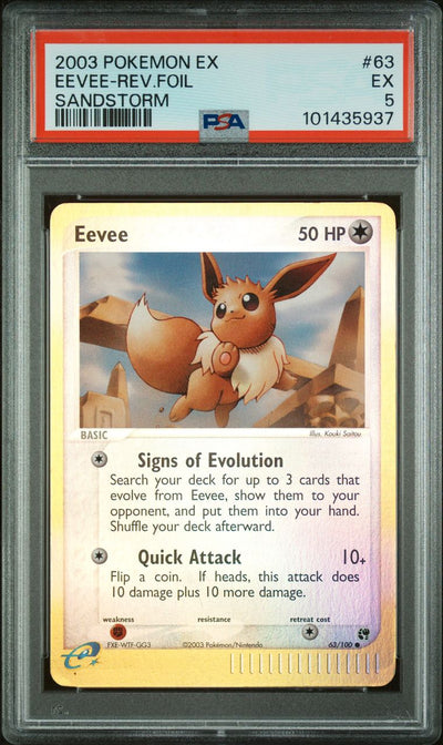 2003 Pokemon Ex Sandstorm 63 Eevee-Reverse Foil — PSA 5, cert 101435937