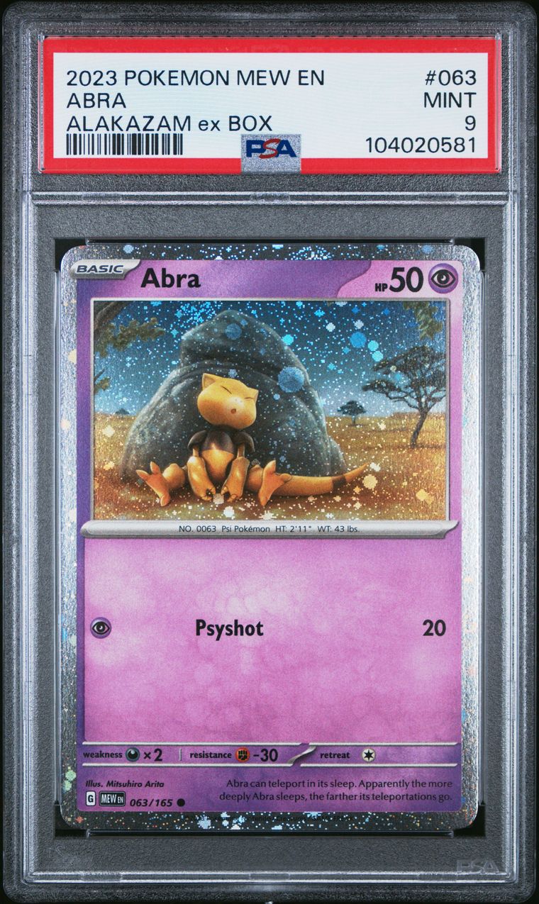 2023 Pokemon Mew En-151 063 Abra Alakazam Ex Box — PSA 9, cert 104020581