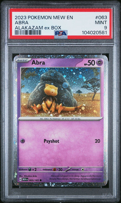 2023 Pokemon Mew En-151 063 Abra Alakazam Ex Box — PSA 9, cert 104020581