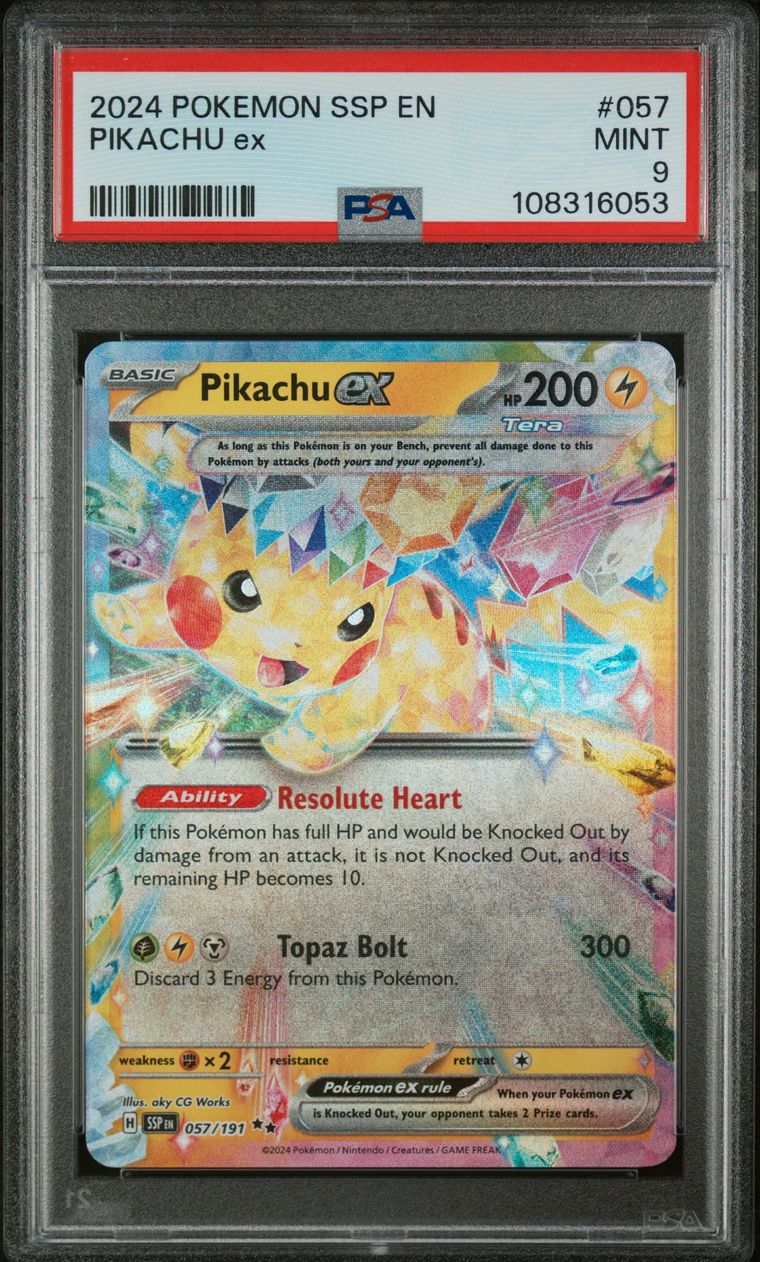 Pokémon Pikachu EX #057 PSA 9 Graded Trading Card, cert 108316053