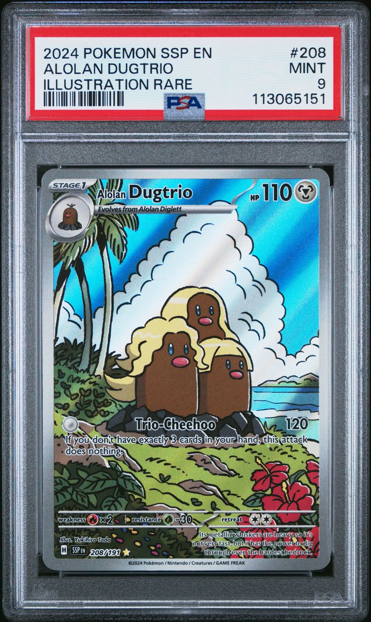 2024 Pokemon Ssp En-Surging Sparks 208 Alolan Dugtrio — PSA 9, cert 113065151