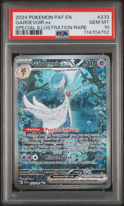 Pokémon Gardevoir EX #233 Paldean Fates Special Illustration Rare 2024 English PSA 10, front of PSA slab with certification label, cert 114704752