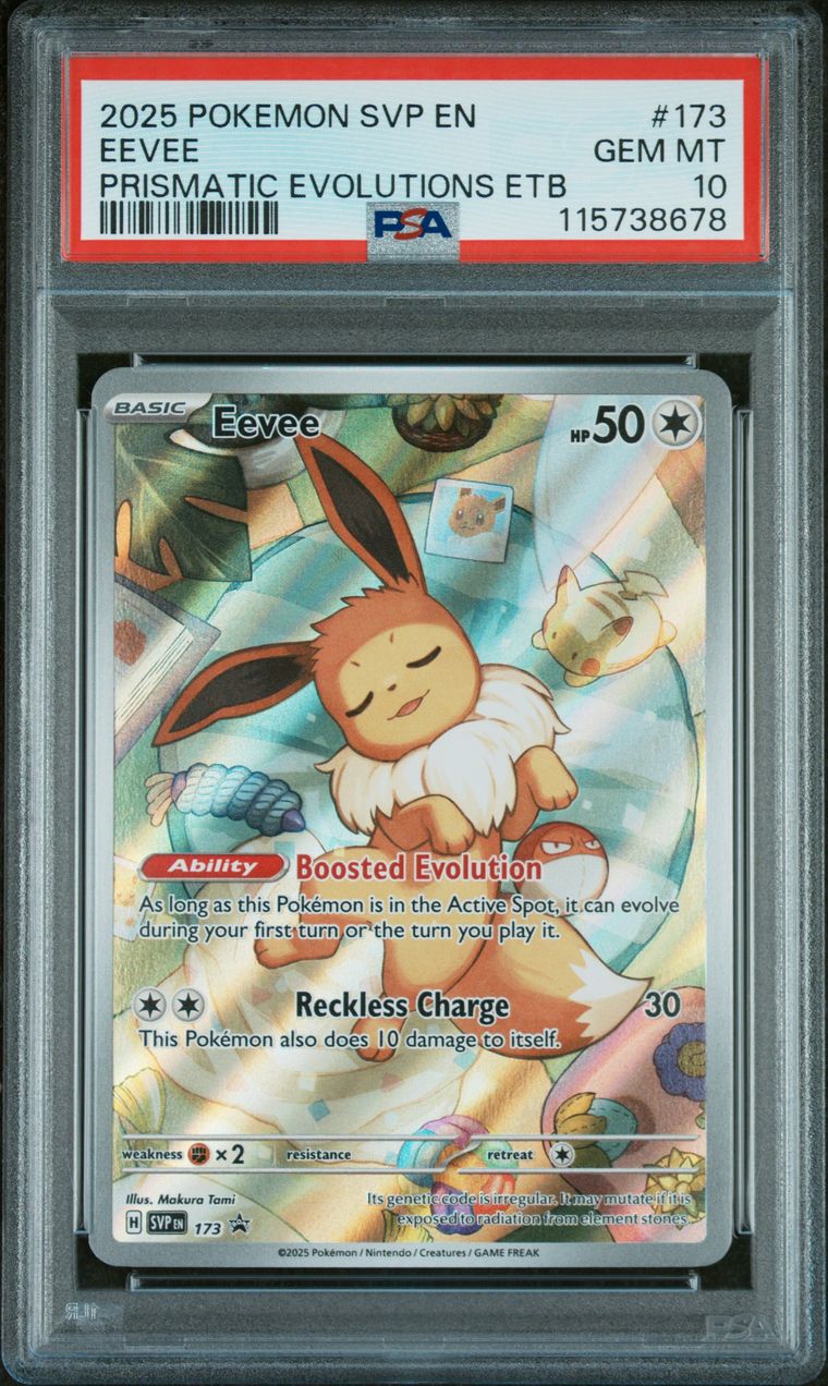 Pokémon Eevee #173 Prismatic Evolutions Etb PSA 10 Graded Trading Card, cert 115738678