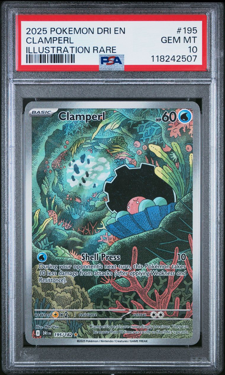 Pokémon Clamperl #195 Illustration Rare PSA 10 Graded Trading Card, cert 118242507