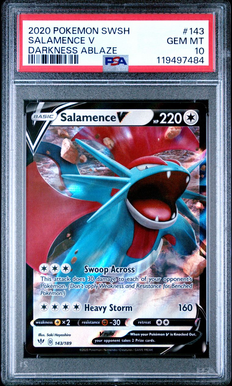 2020 Pokemon Sword & Shield Darkness Ablaze 143 Salamence V — PSA 10, cert 119497484