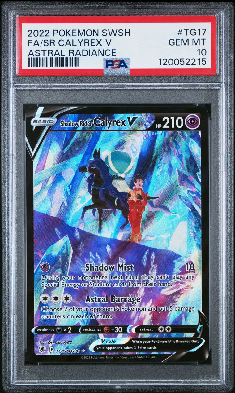 Pokémon Sr Calyrex V #TG17 Sword & Shield Astral Radiance Full Art 2022 English PSA 10 Graded Trading Card — slab front and PSA certification label, cert 120052215