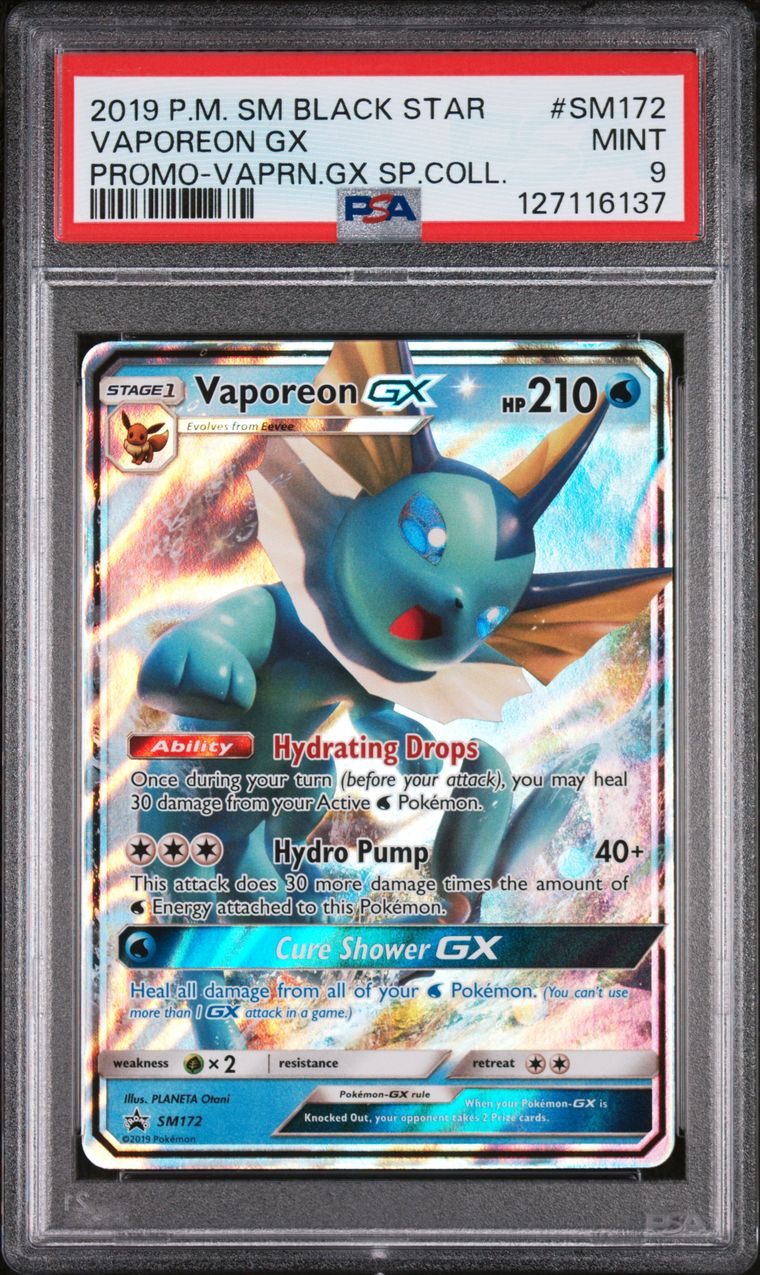 2019 Pokemon Sm Black Star Promo Sm172 Vaporeon Gx Vaporeon Gx Special Collection — PSA 9, cert 127116137