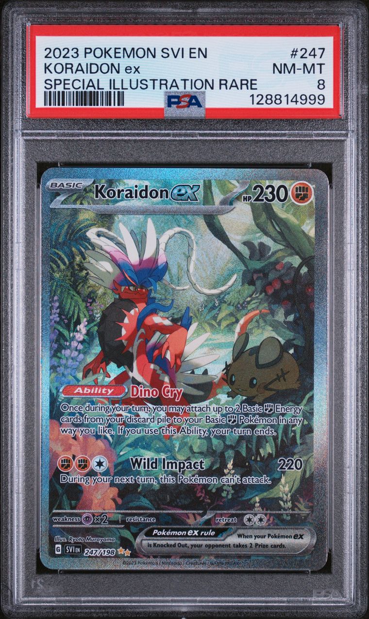 Pokémon Koraidon EX #247 Special Illustration Rare PSA 8 Graded Trading Card, cert 128814999