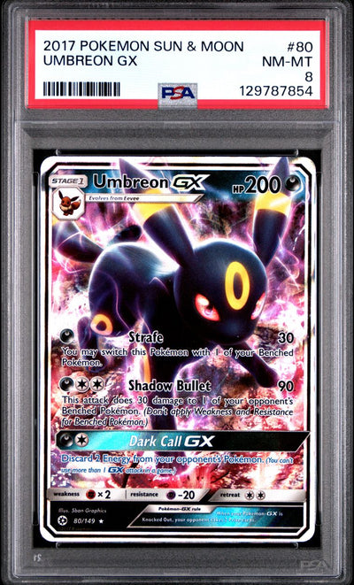 Umbreon Gx — PSA 8, cert 129787854