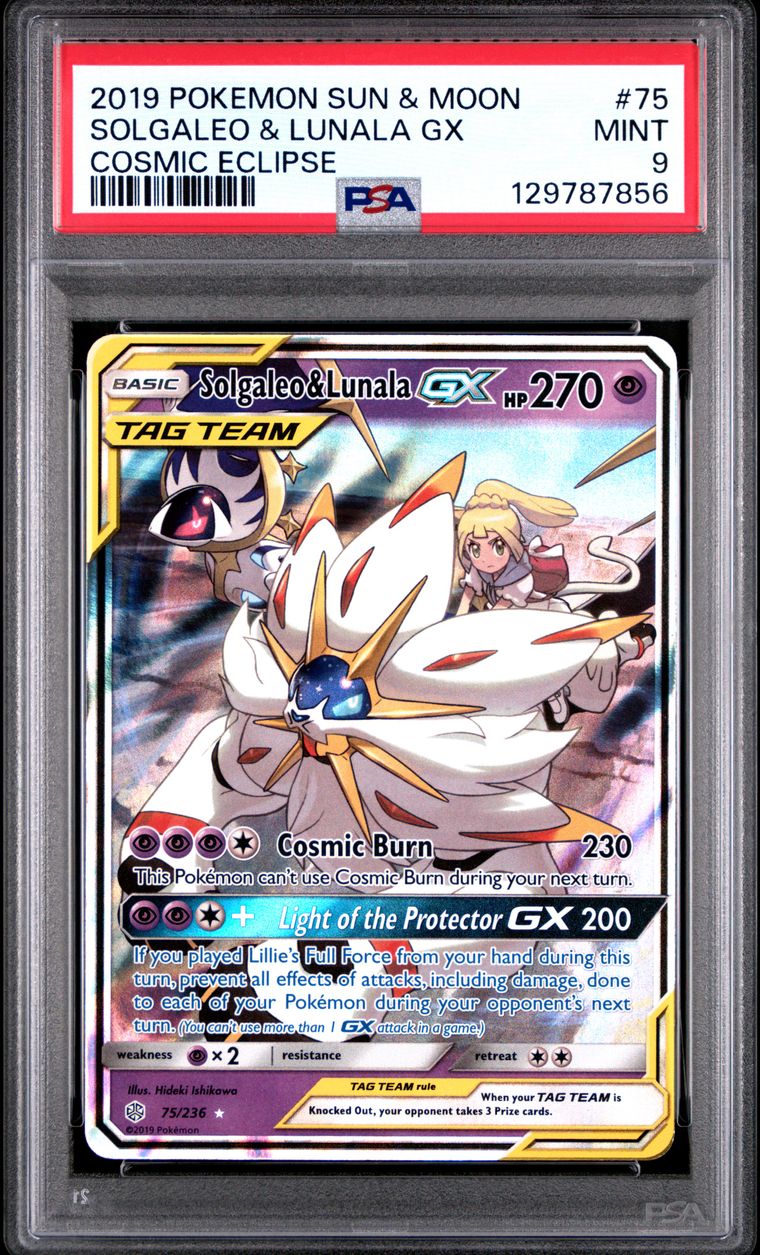 Solgaleo & Lunala Gx — PSA 9, cert 129787856