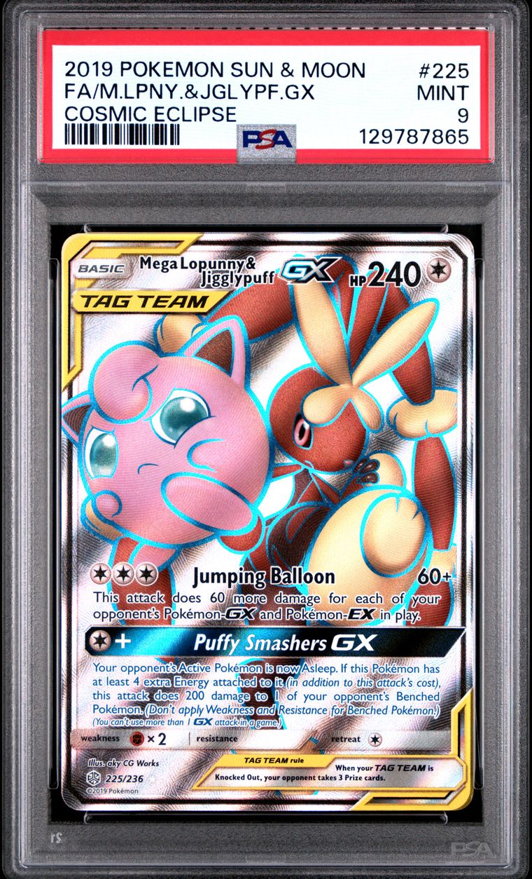 Mega Lopunny & Jigglypuff Gx — PSA 9, cert 129787865