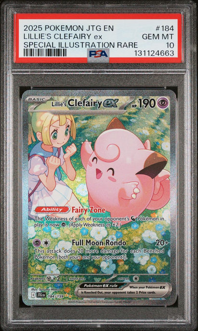 Pokémon Lillie's Clefairy EX #184 Journey Together Special Illustration Rare 2025 English PSA 10 Graded Trading Card — slab front and PSA certification label, cert 131124663