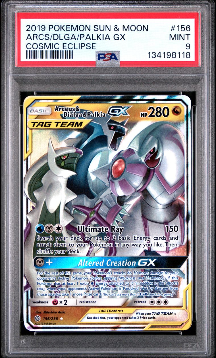 Pokémon Arcs/Dlga/Palkia GX #156 PSA 9 Graded Trading Card, cert 134198118