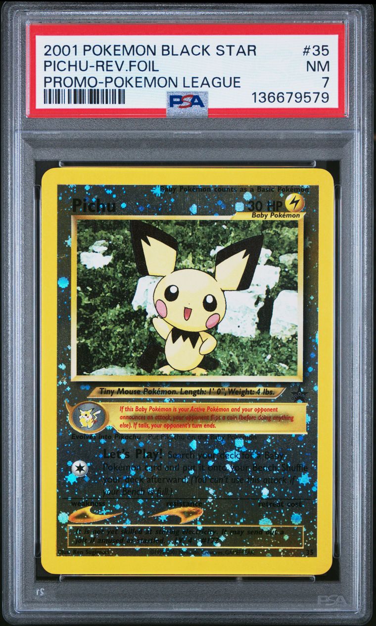 Pichu-Reverse Foil Pokemon League — PSA 7, cert 136679579