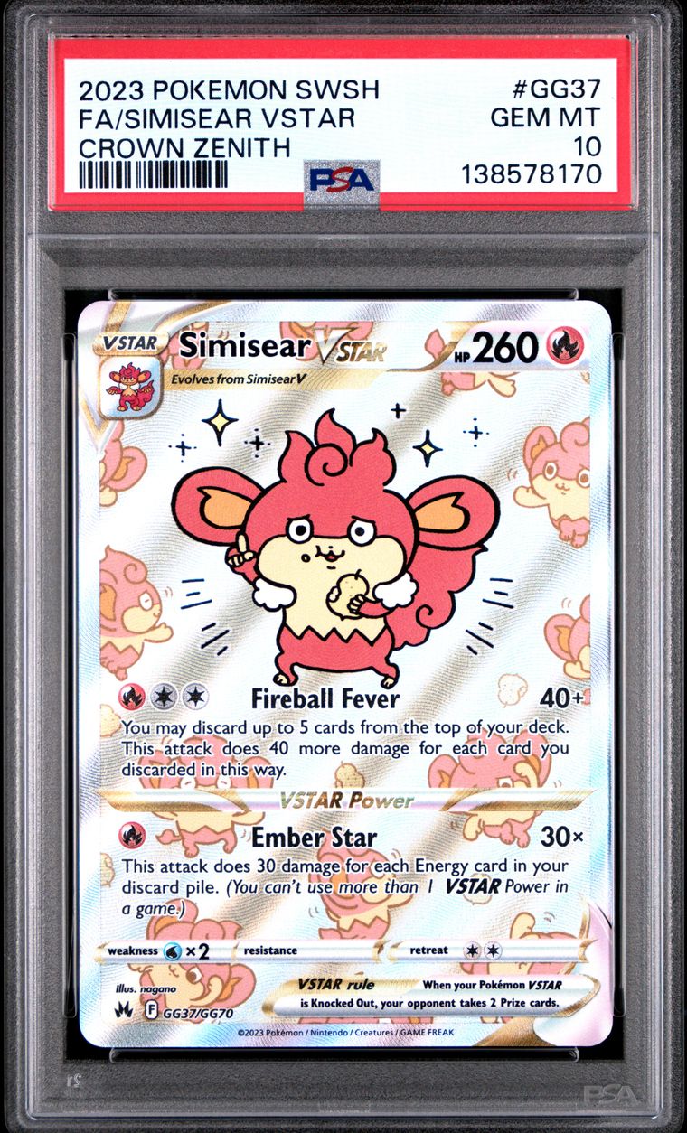 Pokémon Simisear VSTAR PSA 10 Graded Trading Card, cert 138578170
