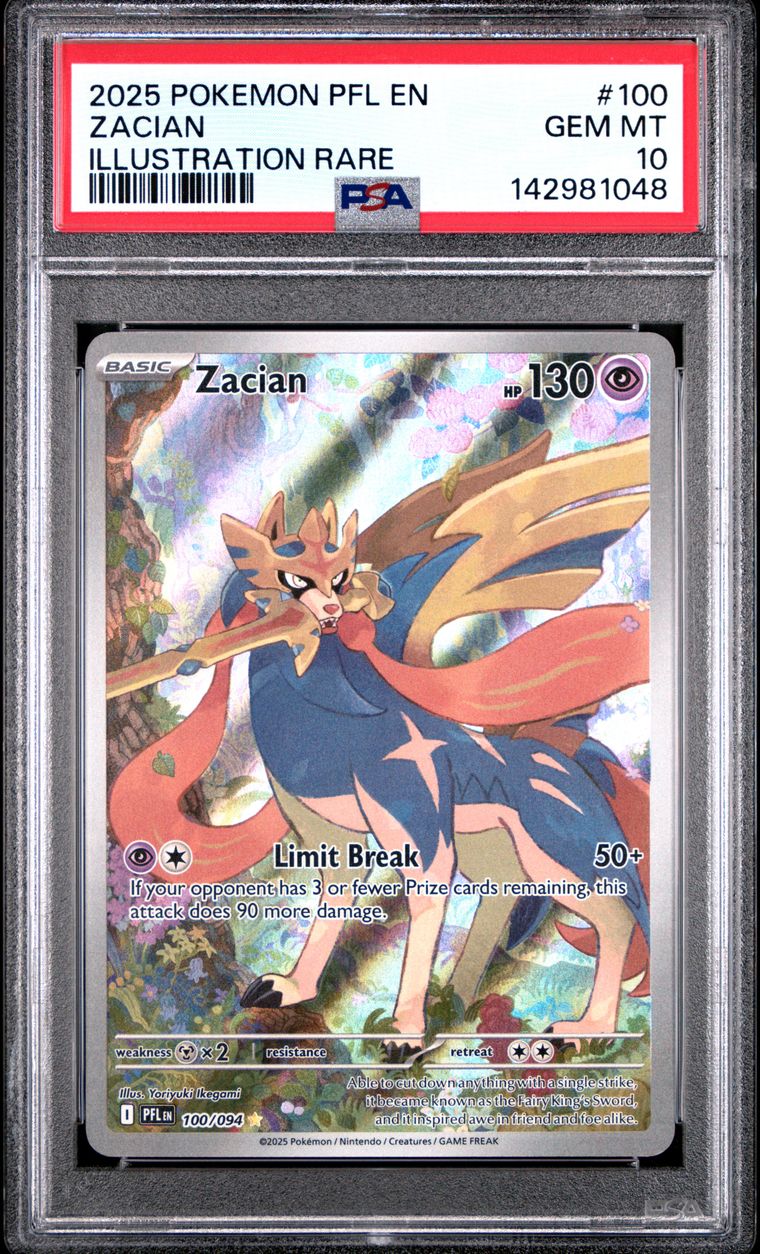 Pokémon Zacian #100 Illustration Rare PSA 10 Graded Trading Card, cert 142981048