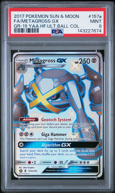 Metagross Gx 2019 Yellow a Alternate Art Hidden Fates Ultra Ball Collection — PSA 9, cert 143227674