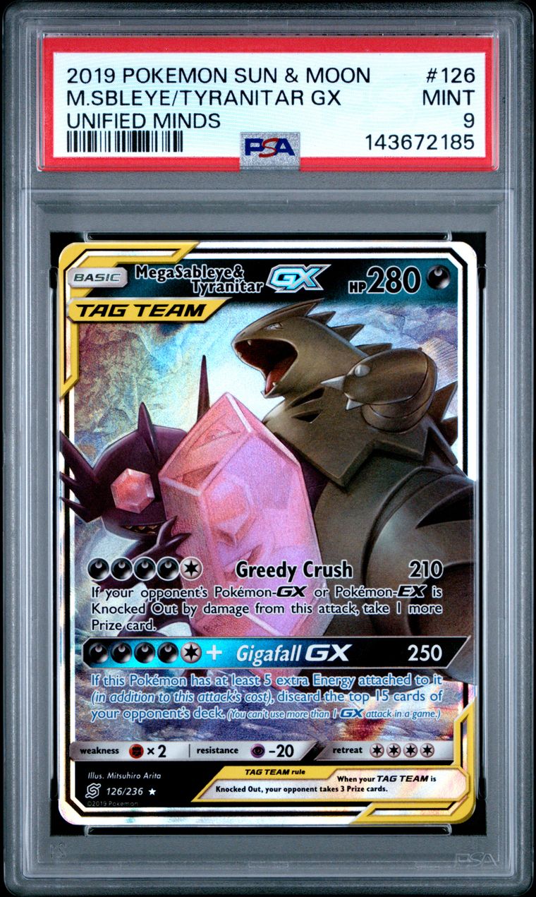Pokémon M.sbleye/Tyranitar GX PSA 9 Graded Trading Card, cert 143672185