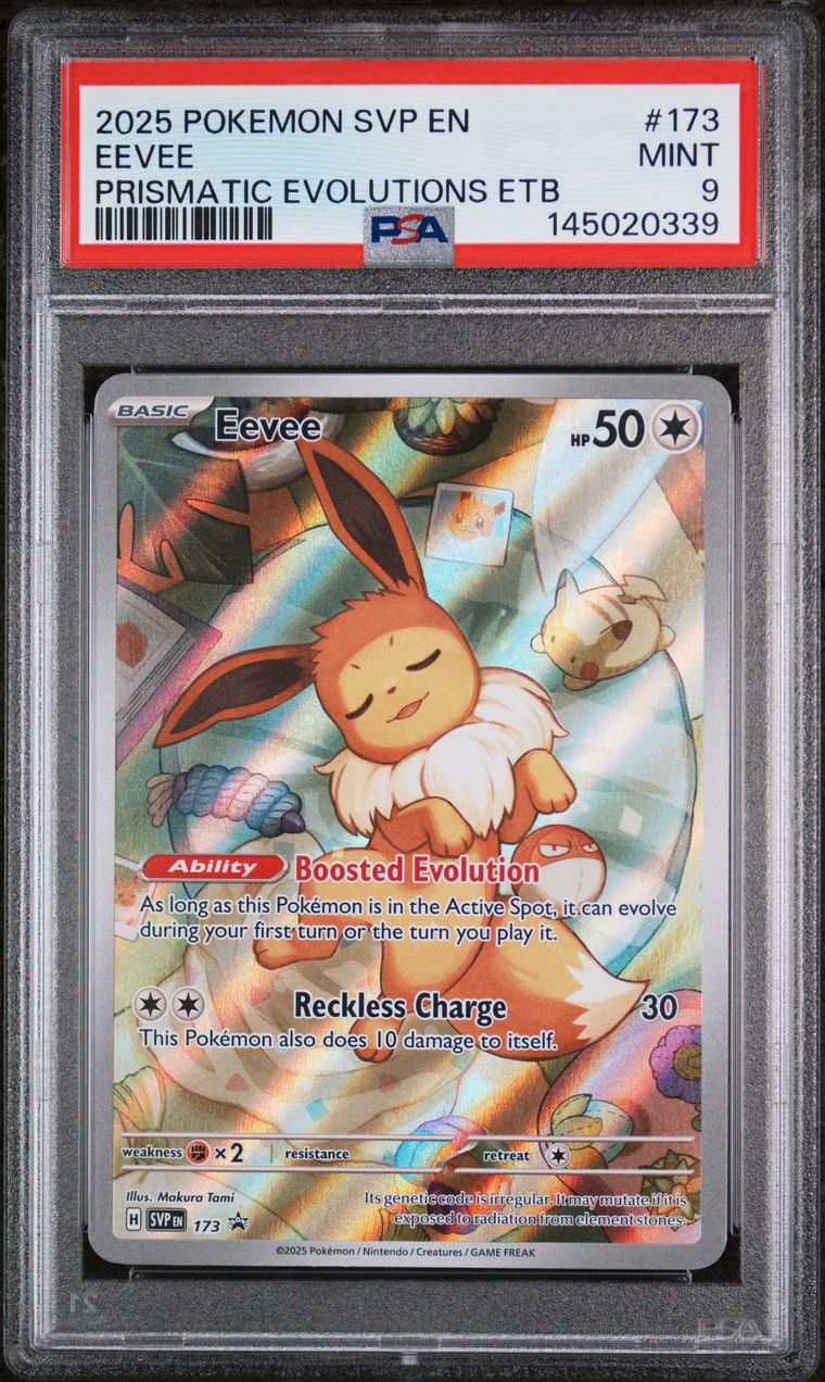 Eevee Prismatic Evolutions Elite Trainer Box — PSA 9, cert 145020339