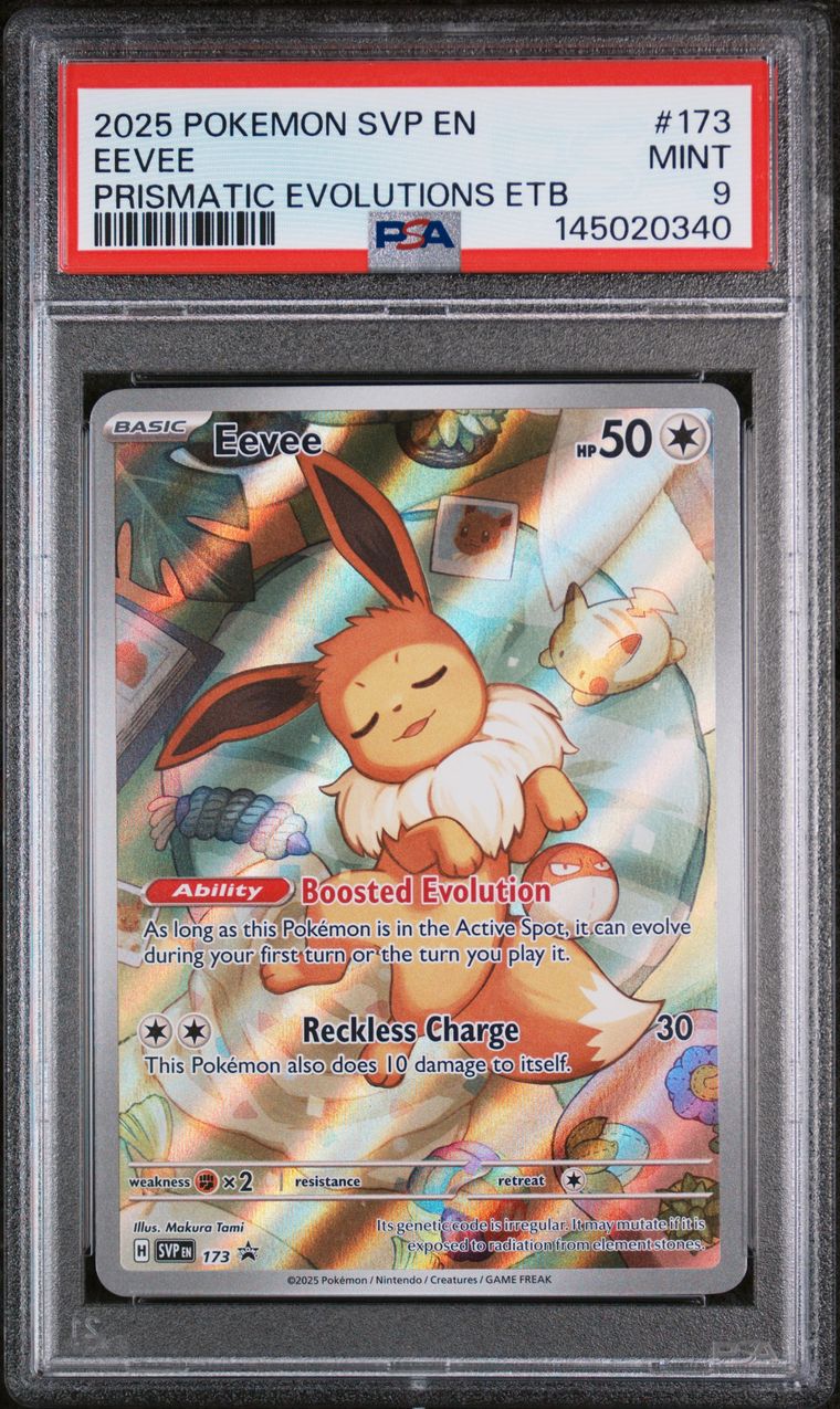 Eevee Prismatic Evolutions Elite Trainer Box — PSA 9, cert 145020340