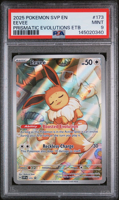 Eevee Prismatic Evolutions Elite Trainer Box — PSA 9, cert 145020340