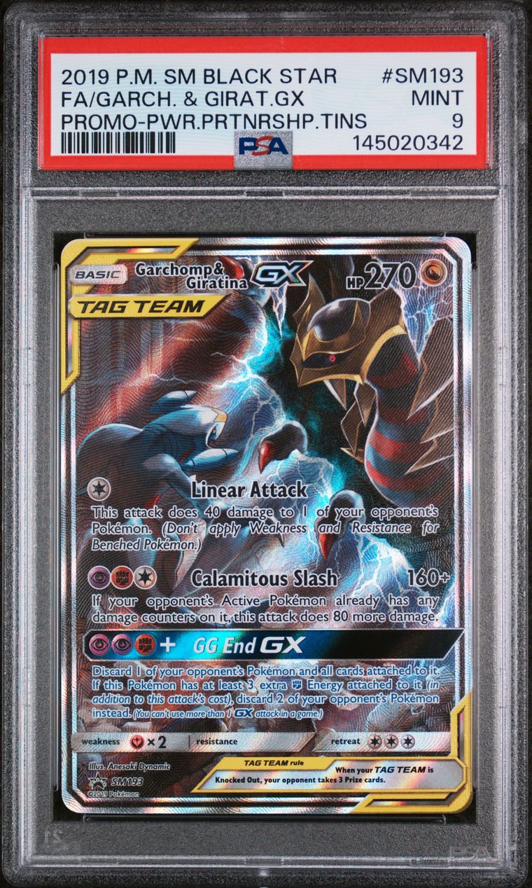 Garchomp & Giratina Gx Power Partnership Tins — PSA 9, cert 145020342