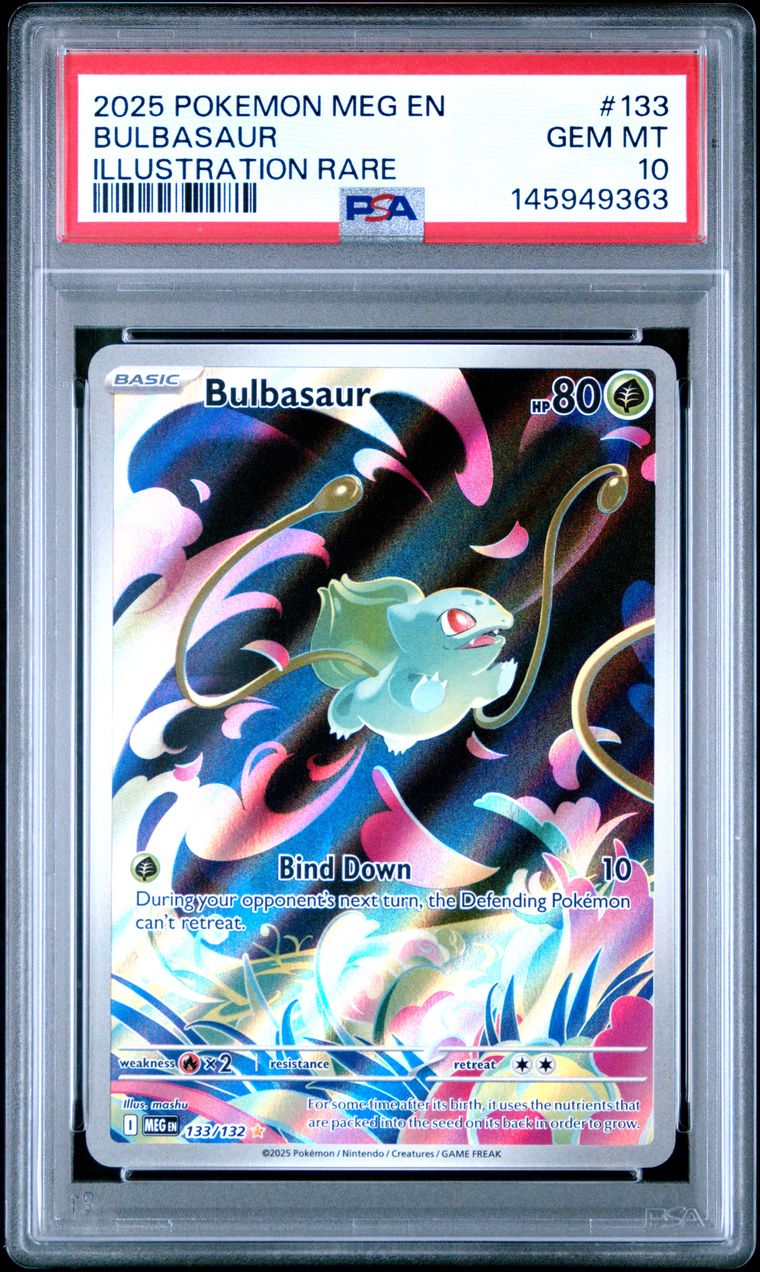 Pokémon Bulbasaur #133 Illustration Rare PSA 10 Graded Trading Card, cert 145949363