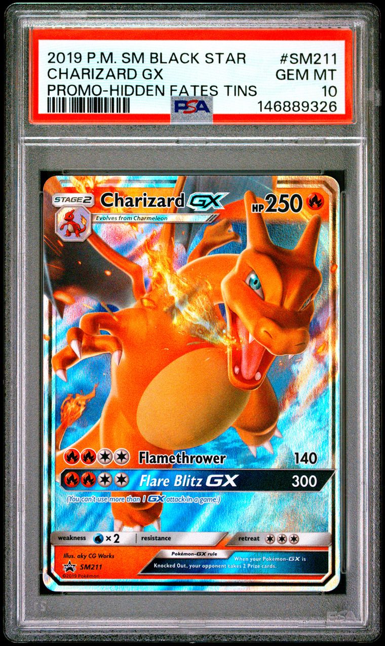 Pokémon Charizard GX #SM211 Promo-Hidden Fates Tins PSA 10 Graded Trading Card, cert 146889326