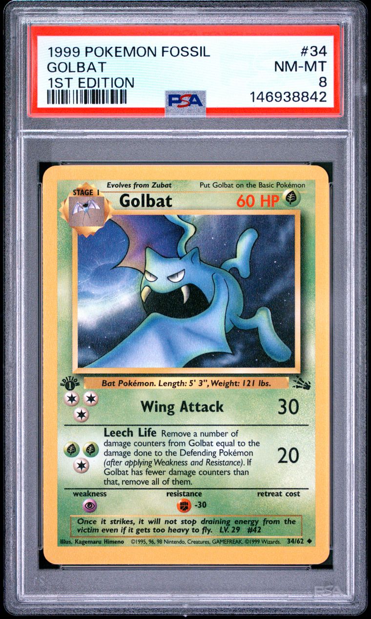Pokémon Golbat #34 1st Edition PSA 8 Graded Trading Card, cert 146938842