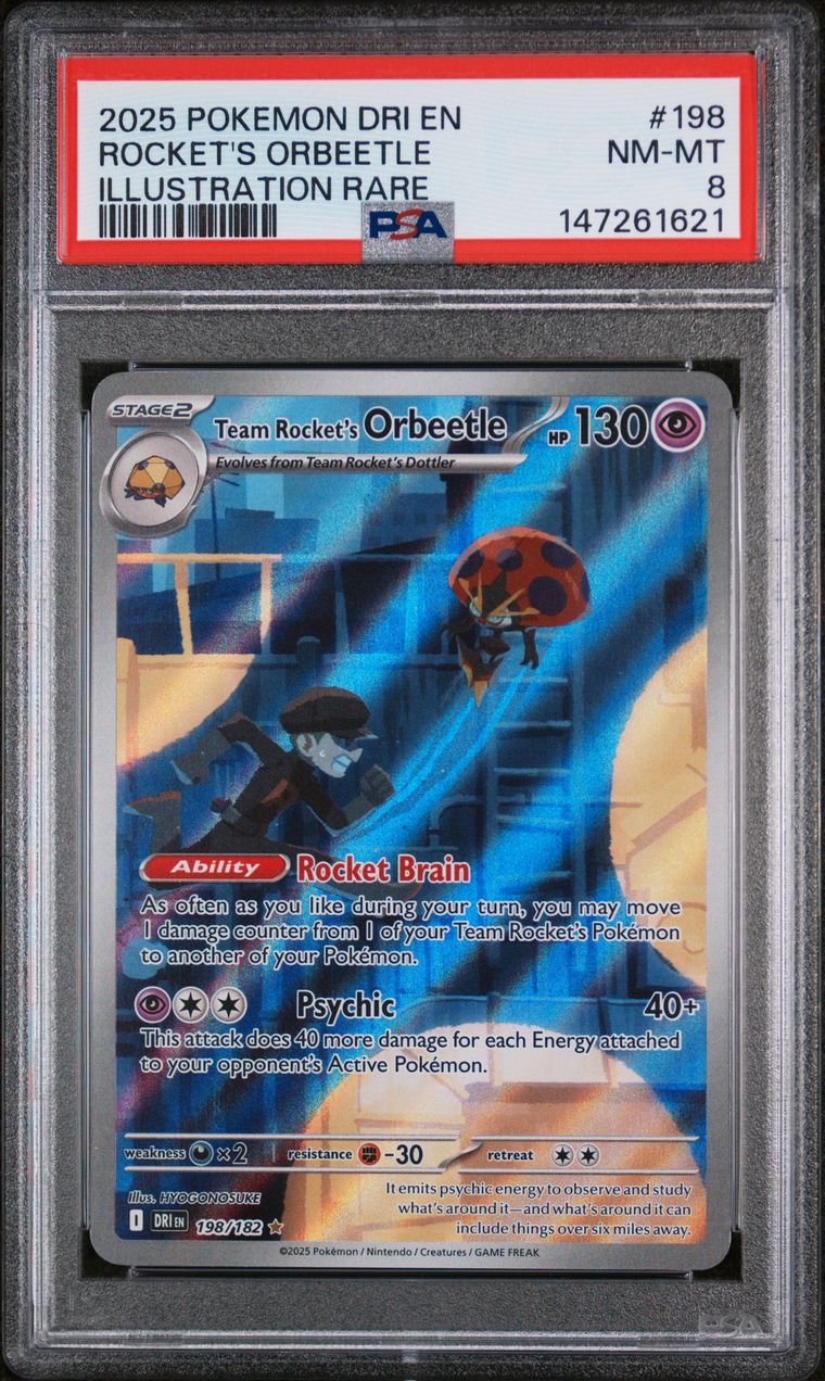 Pokémon Rocket's Orbeetle #198 Illustration Rare PSA 8 Graded Trading Card, cert 147261621