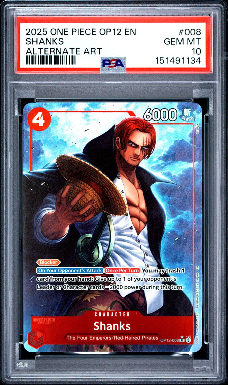 One Piece Shanks #008 Alternate Art PSA 10 Graded Trading Card, cert 151491134