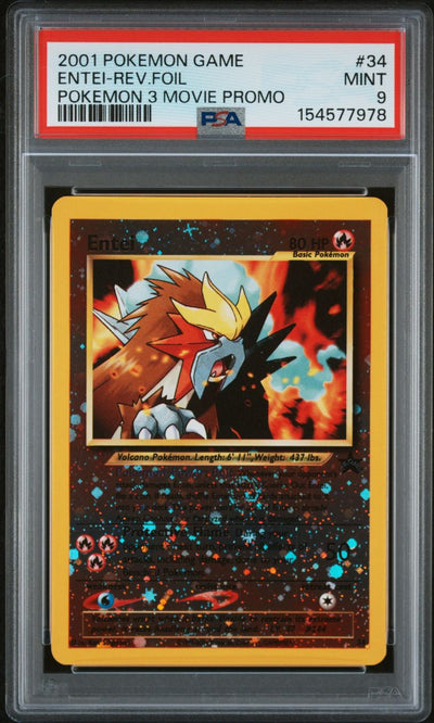 Entei-Rev.foil Pokemon 3 Movie Promo — PSA 9, cert 154577978