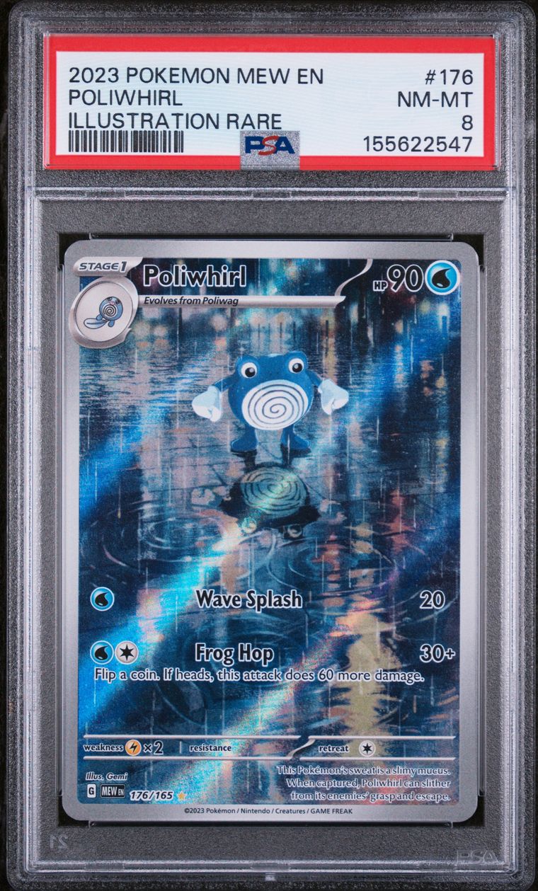 Pokémon Poliwhirl #176 151 Illustration Rare 2023 English PSA 8 Graded Trading Card — slab front and PSA certification label, cert 155622547