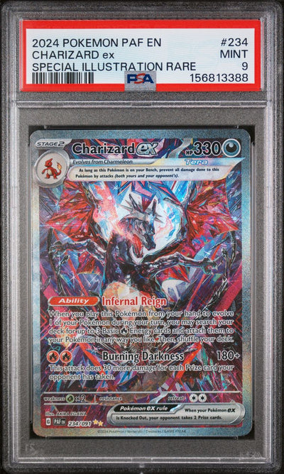 Pokémon Charizard EX #234 Paldean Fates Special Illustration Rare 2024 English PSA 9 Graded Trading Card Cert 156813388 — slab front and PSA certification label, cert 156813388