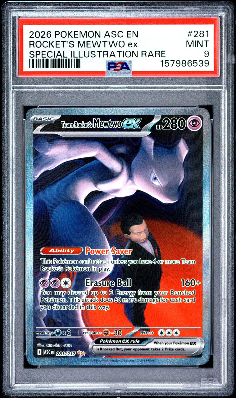 Pokémon Rocket's Mewtwo EX #281 Special Illustration Rare PSA 9 Graded Trading Card, cert 157986539