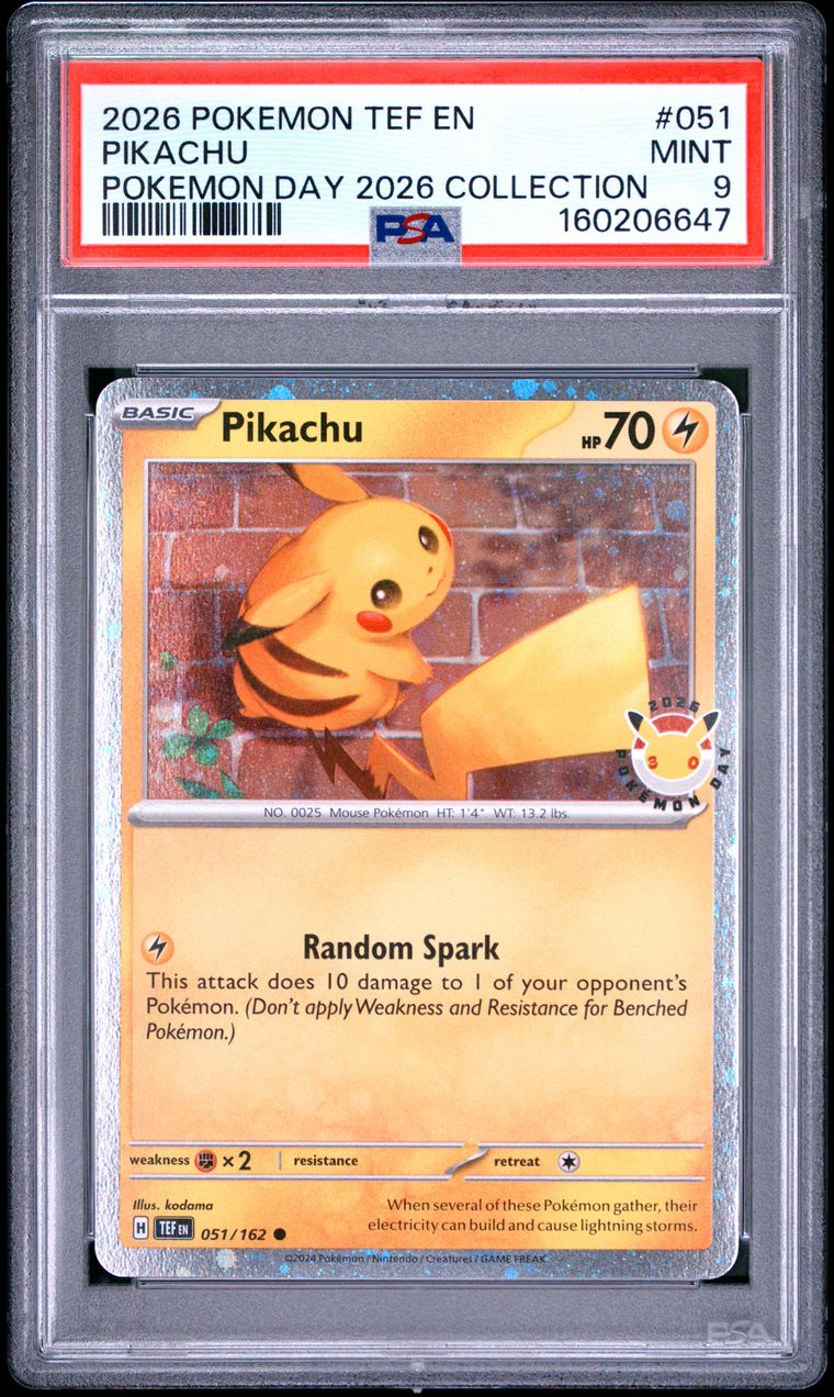 Pokémon Pikachu #051 Pokémon Day 2026 Collection PSA 9 Graded Trading Card, cert 160206647