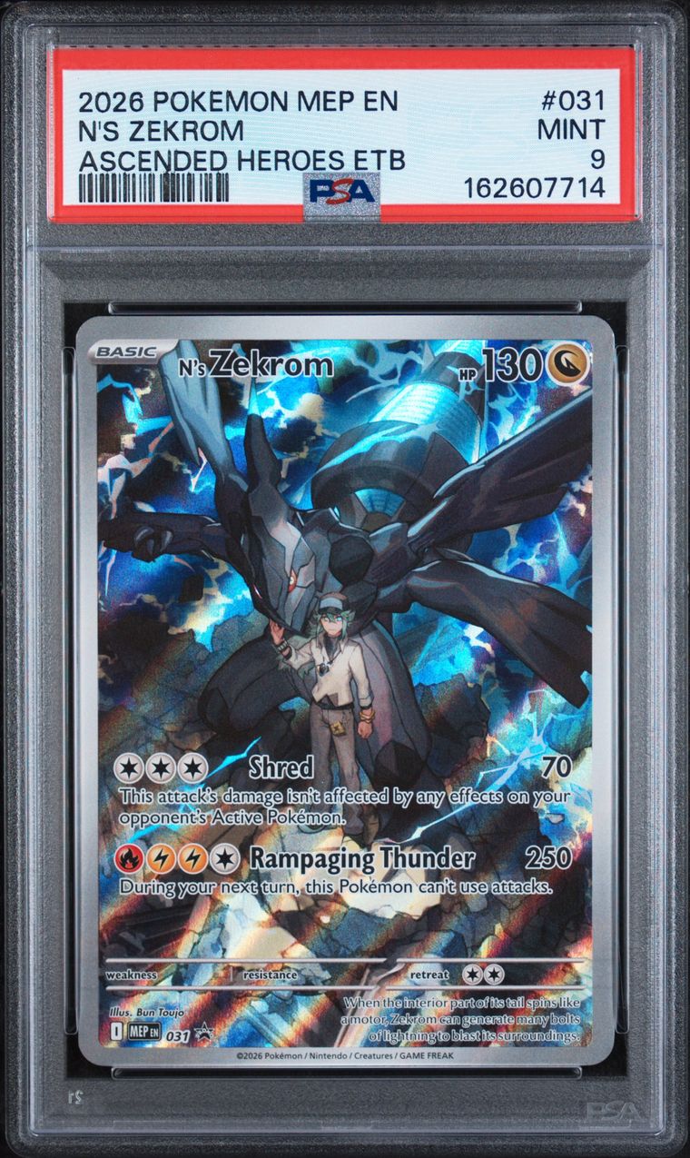 Pokémon N's Zekrom #031 Ascended Heroes Etb PSA 9 Graded Trading Card, cert 162607714