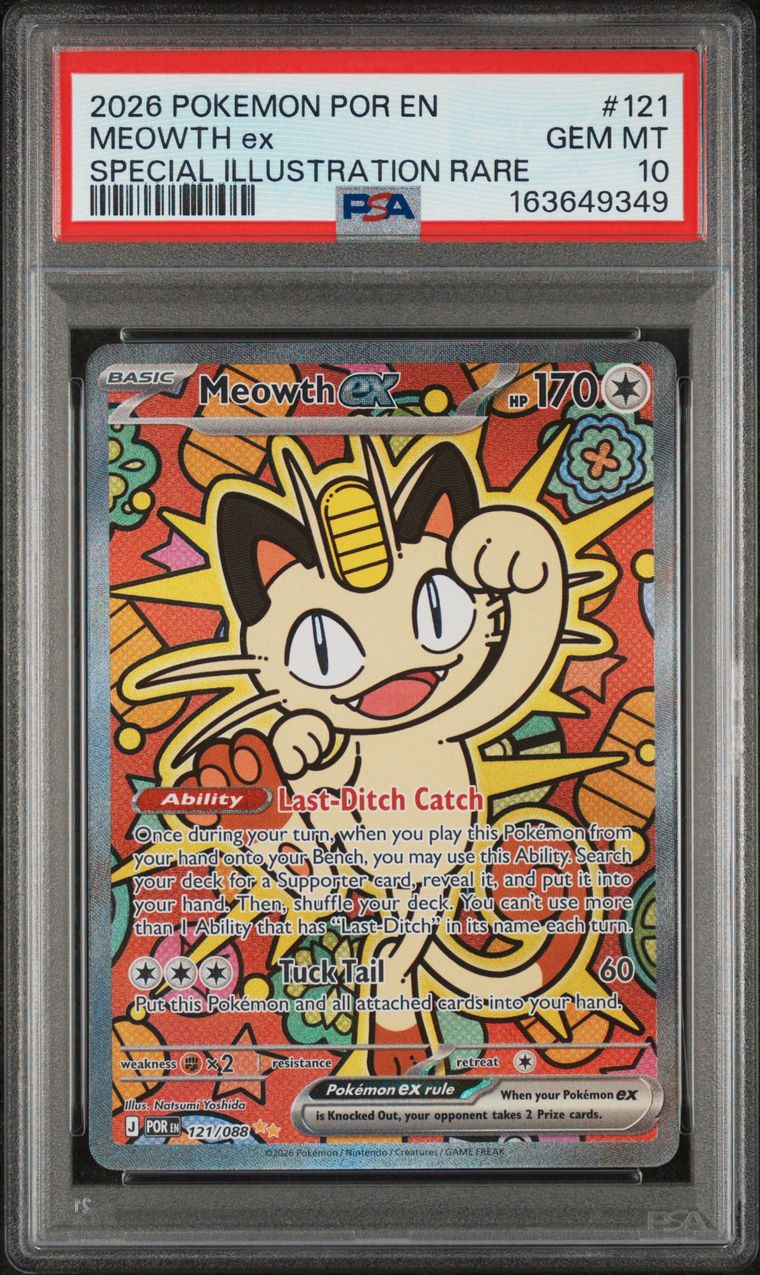 Pokémon Meowth EX PSA 10 Graded Trading Card, cert 163649349