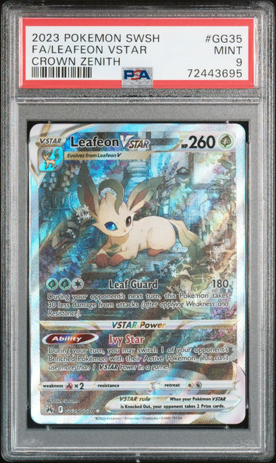 Pokémon Leafeon VSTAR #GG35 Sword and Shield Crown Zenith Full Art 2023 English PSA 9 Graded Trading Card — slab front and PSA certification label, cert 72443695