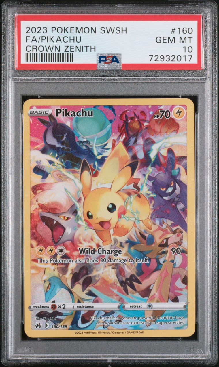 Pokémon Pikachu #160 Full Art PSA 10 Graded Trading Card, cert 72932017