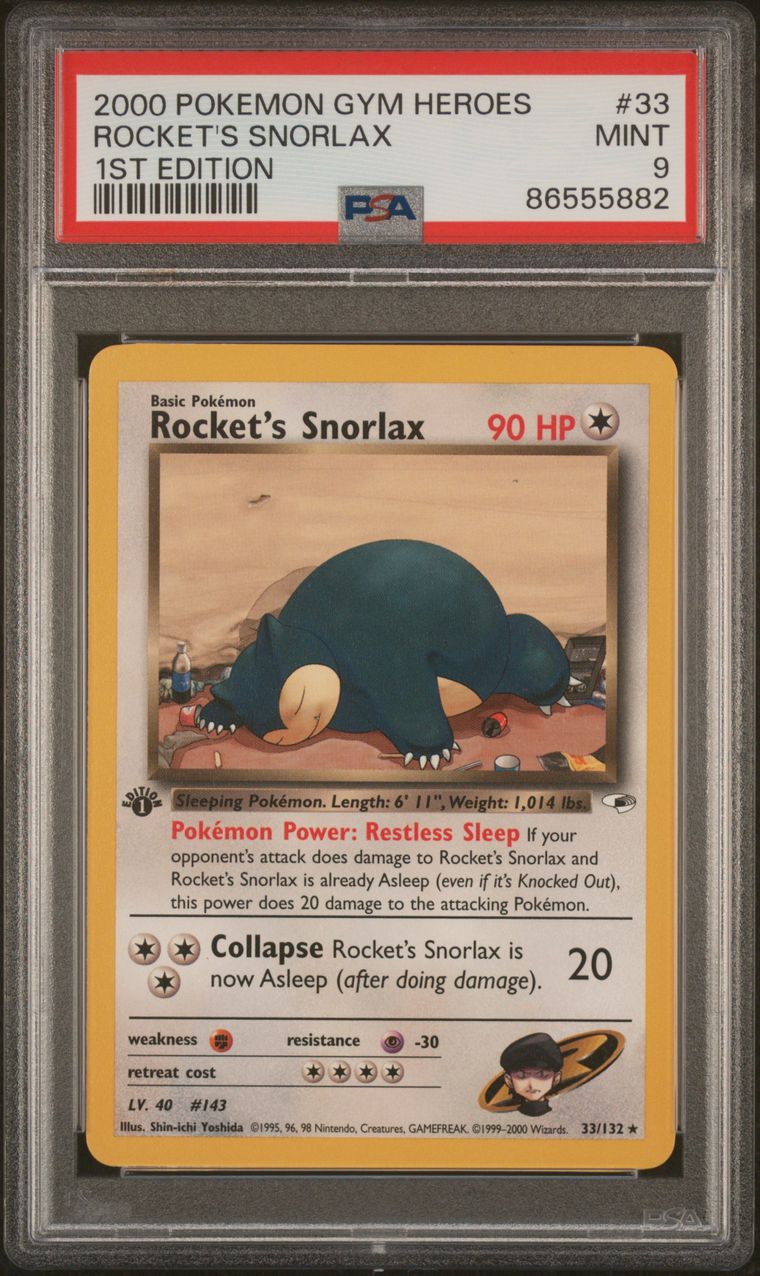 Rocket's Snorlax 1st Edition — PSA 9, cert 86555882