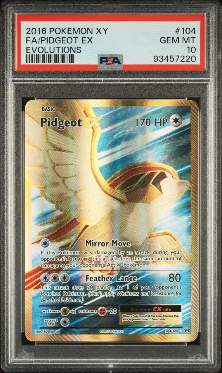 Pokémon Pidgeot EX #104 Full Art PSA 10 Graded Trading Card, cert 93457220