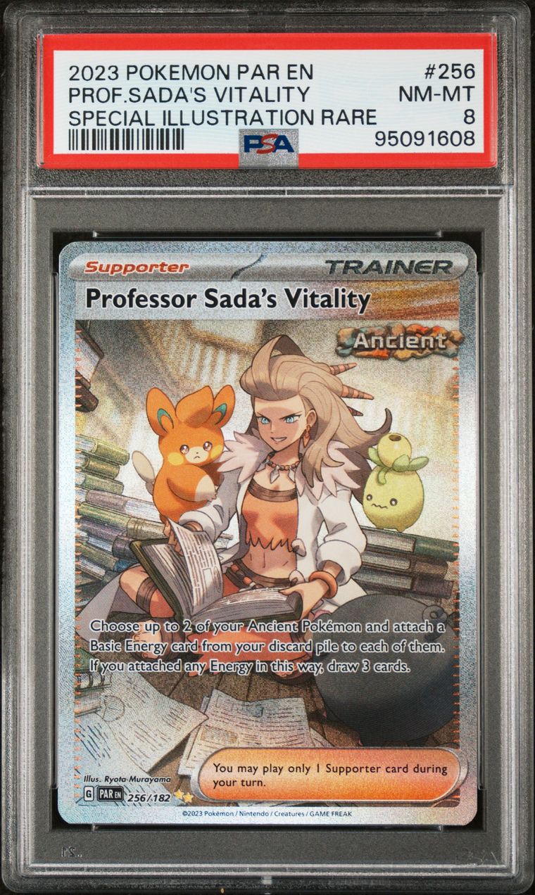 PSA 8 2023 Pokemon Par En-Paradox Rift 256 Professor Sada's Vitality Special Illustration Rare — PSA g8, cert 95091608