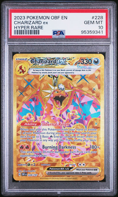 Pokémon Charizard EX #228 Obsidian Flames Hyper Rare 2023 English PSA 10 Graded Trading Card Cert 95359341 — slab front and PSA certification label, cert 95359341