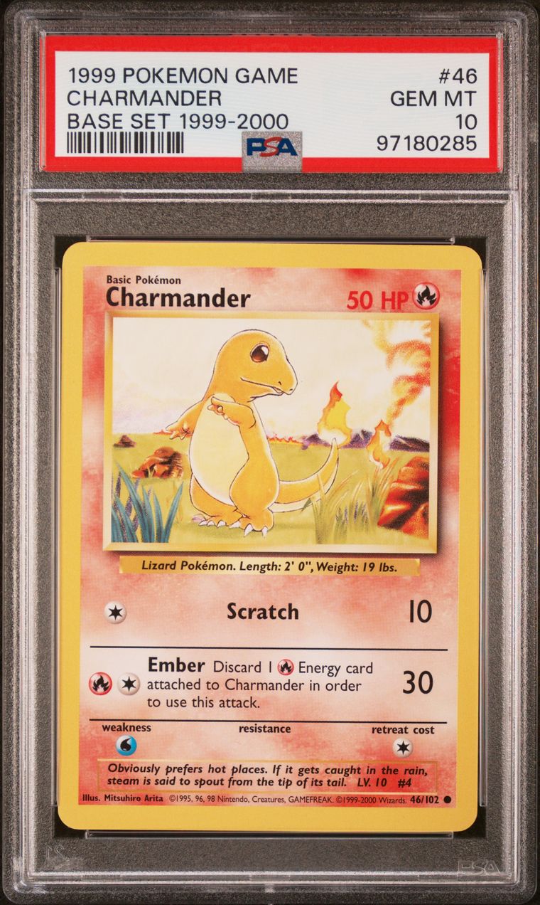Pokémon Charmander #46 1999-2000 Copyright PSA 10 Graded Trading Card, cert 97180285