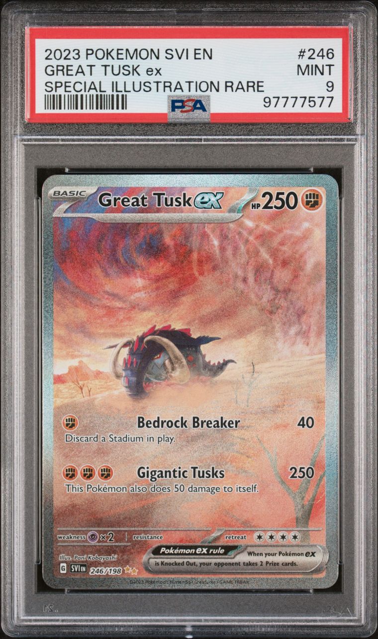 Pokémon Great Tusk EX PSA 9 Graded Trading Card, cert 97777577