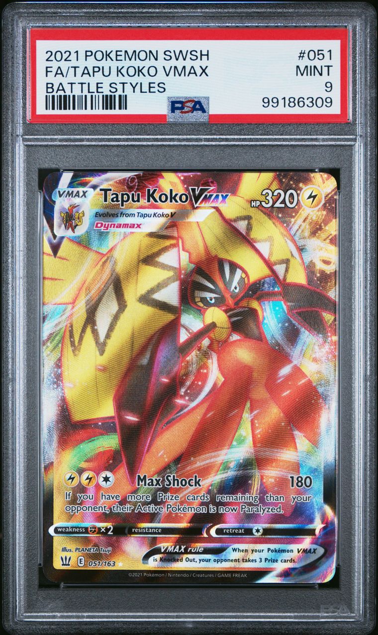 Pokémon Tapu Koko VMAX #051 Full Art PSA 9 Graded Trading Card, cert 99186309