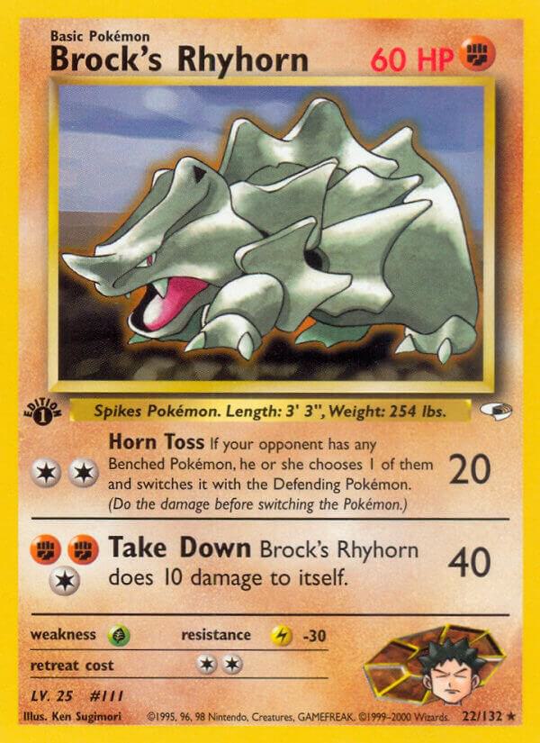 Pokémon Brock's Rhyhorn #022/132 Gym Heroes 22 Non-Foil Near Mint Unlimited English Trading Card — catalog front, TCGplayer SKU 1189948
